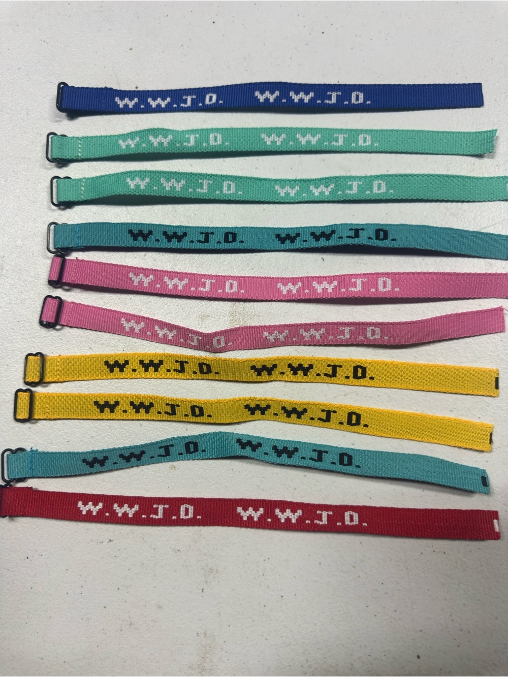 All 10 What.Would.Jesus.Do Kid and adult Fabric Wristbands - Multi Color Pack